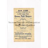 READING V QUEEN'S PARK RANGERS 1943 Single sheet programme for the FL South match at Reading 2/10/