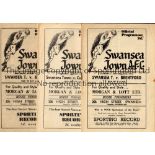 SWANSEA TOWN Three home programmes for the League matches v Birmingham City 19/8/1950, slightly