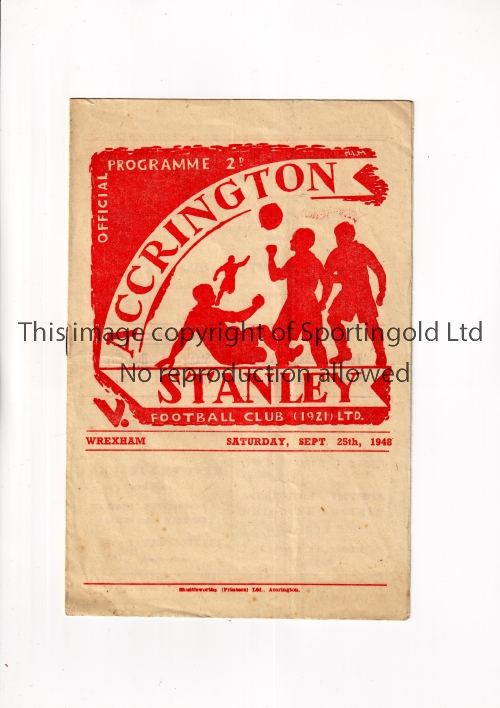 ACCRINGTON STANLEY V WREXHAM 1948 Programme for the League match at Accrington 25/9/1948, slightly