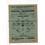 ARSENAL Single sheet programme for the away FL South match v Clapton Orient 9/10/1943, very slightly