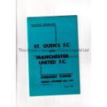 MANCHESTER UNITED Programme for the away Friendly v St. Ouen's F.C. 30/11/1971 in Jersey. Good