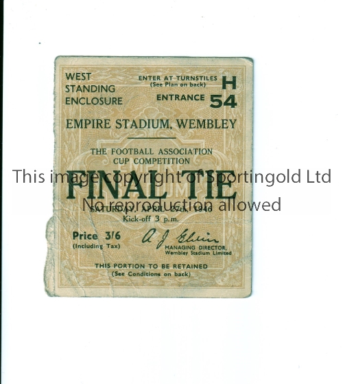 DERBY COUNTY V CHARLTON ATHLETIC / FA CUP 1946 Ticket for the FA Cup Final tie at Wembley Stadium