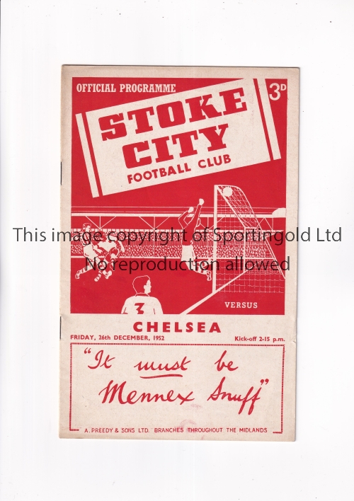 CHELSEA Programme for the away League match v Stoke City 26/12/1952. Generally good