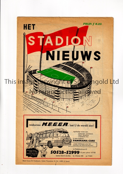 MANCHESTER UNITED Programme for the away Friendly v Feijenoord 28/4/1959, very slightly creased