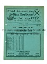 WEST HAM UNITED V ARSENAL 1937 / LONDON COMBINATION DECIDER Programme for the match at West Ham