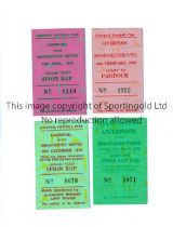 MANCHESTER UNITED Tickets for the away matches at Liverpool on 25/2/78 slight marks on the back,