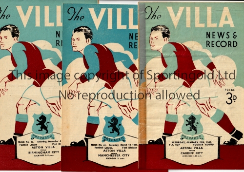 ASTON VILLA Three home programmes including 2 X League matches v Birmingham City 4/12/1948, team