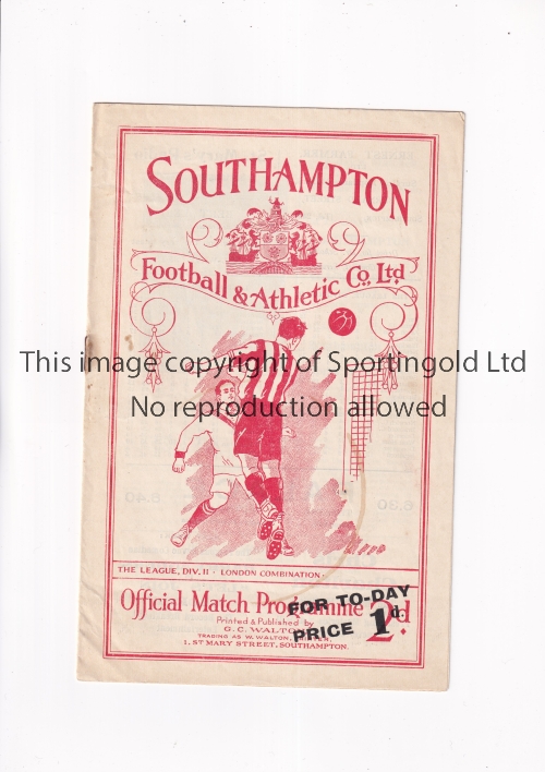 SOUTHAMPTON Joint home programme for the London Combination match v Clapton Orient and Southampton