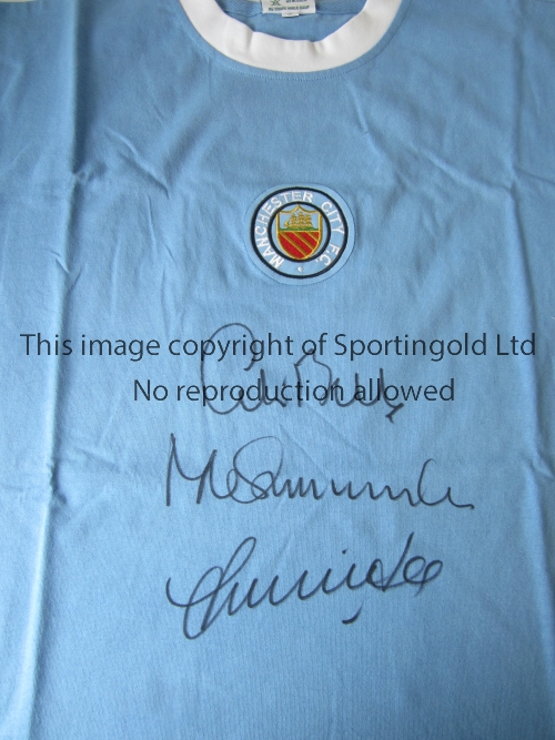 MANCHESTER CITY AUTOGRAPHS 1972 Autographed replica shirt from the 1972/73 season, signed by City'
