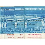 PETERBOROUGH UNITED Five home programmes: Midland League v Scarborough 23/11/57, vertical crease,