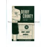 1960-61 FOOTBALL LEAGUE CUP / FIRST SEASON Programme for Derby County v Barnsley 19/10/1960. Good