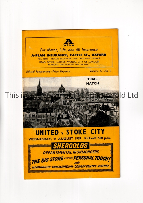 OXFORD UNITED V STOKE CITY 1965 Programme for the Trial match at Oxford 11/8/1965, slight horizontal