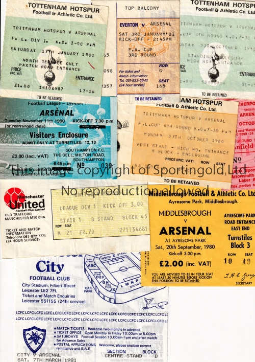 ARSENAL TICKETS Nine away tickets for season 1980/1 v Tottenham Hotspur League and League Cup X 2