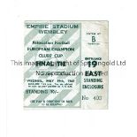 1968 EUROPEAN CUP FINAL / MANCHESTER UNITED V BENFICA Ticket for the match at Wembley 29/5/1968,