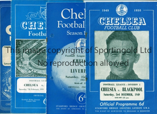 CHELSEA Ten home programmes for the League matches v Blackpool 3/12/1949, Liverpool 25/8/1951,