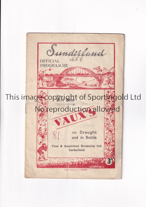 MANCHESTER UNITED / AUTOGRAPH Programme for the away League match v Sunderland 2/10/1948,