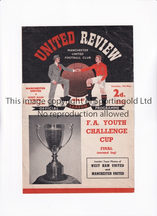 1957 FA YOUTH CUP FINAL / MANCHESTER UNITED V WEST HAM UNITED Programme for the 2nd Leg at United