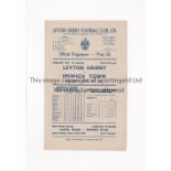 LEYTON ORIENT V IPSWICH TOWN 1949 Programme for the FL South League match at Leyton 9/4/1949,