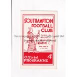 SOUTHAMPTON V NEWPORT COUNTY 1960 LEAGUE CUP Programme for the League Cup tie 1st round replay at