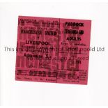 MANCHESTER UNITED Ticket for the home league match v Liverpool 6/4/1968. Good
