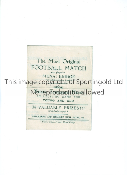 LADIES V GENTLEMEN AT MENAI BRIDGE 1947 Programme for the match at Menai Bridge on 25/12/47,