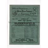 WEST HAM UNITED V HUDDERSFIELD TOWN 1927 Programme for the League match at West Ham 3/9/1927,