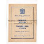 MANCHESTER UNITED Programme for the away Friendly v Bristol Rovers 30/1/1954, horizontal fold.