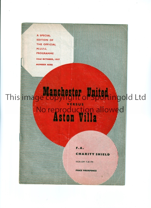 1957 CHARITY SHIELD / MANCHESTER UNITED V ASTON VILLA Programme for the match at United 22/10/