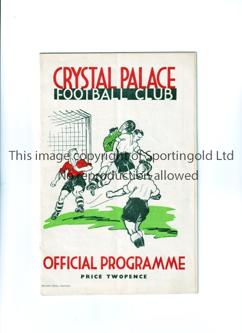 CRYSTAL PALACE V MANSFIELD TOWN 1938 Programme for the League match at Palace 17/12/38, vertical