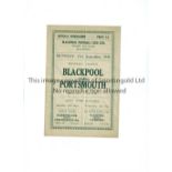 BLACKPOOL V PORTSMOUTH 1946 Programme for the League match at Blackpool 23/9/1946, creased.