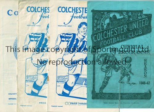 COLCHESTER UNITED Four home programmes for the League matches v Chelmsford City 26/9/1946, folded in