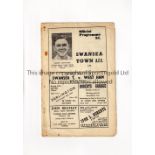 SWANSEA TOWN V WEST HAM UNITED 1953 Programme for the League match at Swansea 4/4/1953, slightly