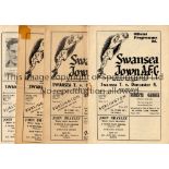 SWANSEA TOWN Four home programmes for the League matches v Doncaster Rovers 4/9/1952, Plymouth