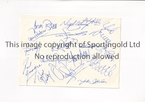 ENGLAND U-21 AUTOGRAPHS 1987 An 8" X 6" B/W team photo signed in ink on the reverse by 17 players