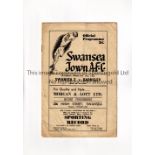 SWANSEA TOWN V BARNSLEY 1950 Programme for the League match at Swansea 18/2/1950, creased and