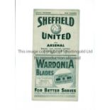 ARSENAL Programme for the away League match v Sheffield United 4/9/1948, slight horizontal crease,