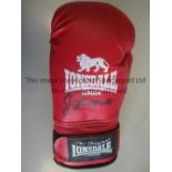 JAKE LaMOTTA AUTOGRAPH Autographed red Lonsdale boxing glove, signed by the former World