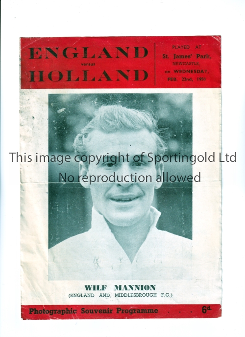 ENGLAND "B" V HOLLAND 1950 AT NEWCASTLE UNITED F.C. Pirate programme issued by M.Walker for the