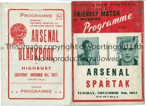 ARSENAL Two home pirate programmes v Blackpool 8/11/1947, issued by G.P. Abbott, Arsenal
