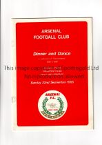 ARSENAL Sixteen page menu for the Centenary Dinner and Dance 22/9/1985 at Grosvenor House, London.