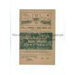 1960-61 FOOTBALL LEAGUE CUP / FIRST SEASON Programme for Watford v Derby County 11/10/1960.