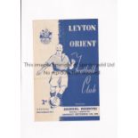 ARSENAL Programme for the away Combination match v Leyton Orient 16/9/1950, creased. Generally good