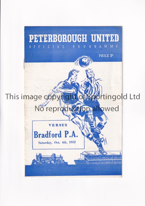 PETERBOROUGH UNITED V BRADFORD PARK AVENUE 1952 Programme for the Midland League match at