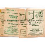 PLYMOUTH ARGYLE Four home programmes including 2 for the League matches v Southampton 3/9/1952 and