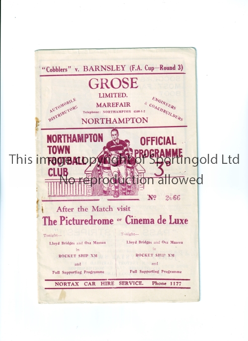 NORTHAMPTON TOWN V BARNSLEY 1951 FA CUP Programme for the tie at Northampton 6/1/1951, horizontal