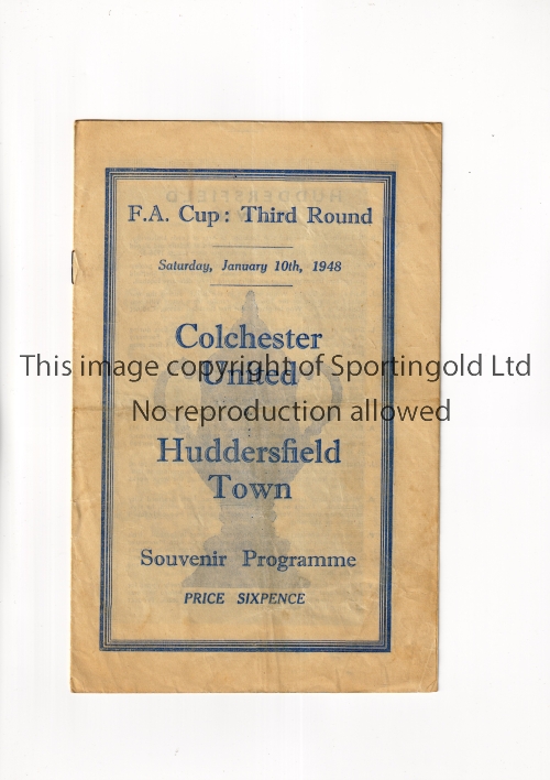 COLCHESTER UNITED V HUDDERSFIELD TOWN 1948 FA CUP Programme for the tie at Colchester 10/1/1948,