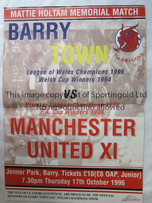 MANCHESTER UNITED An original poster for an away friendly at Barry Town on 17/10/96 Fold.