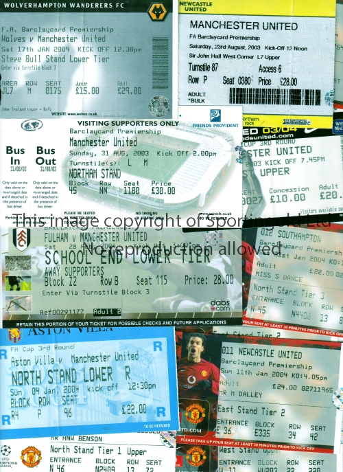 MANCHESTER UNITED Tickets for matches from 2003/4 homes v Birmingham City, Fulham, Manchester