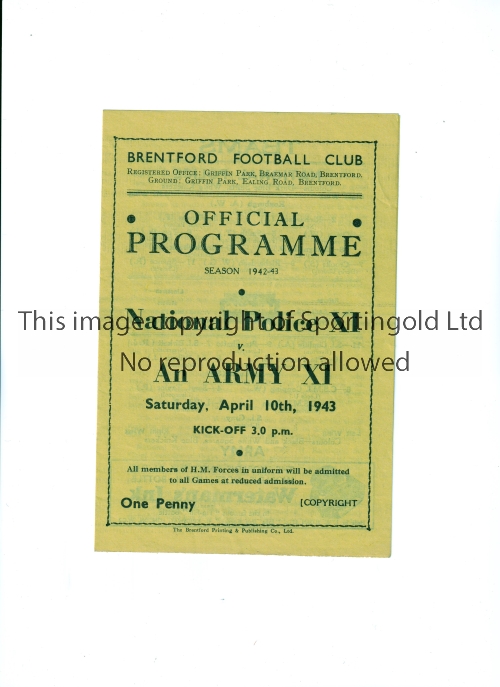 NATIONAL POLICE XI V THE ARMY XI 1943 AT BRENTFORD F.C. Programme for the match at Griffin Park 10/