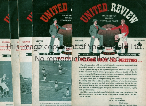 MANCHESTER UNITED Eleven home programmes for the League matches for the season 1952/53 v Chelsea